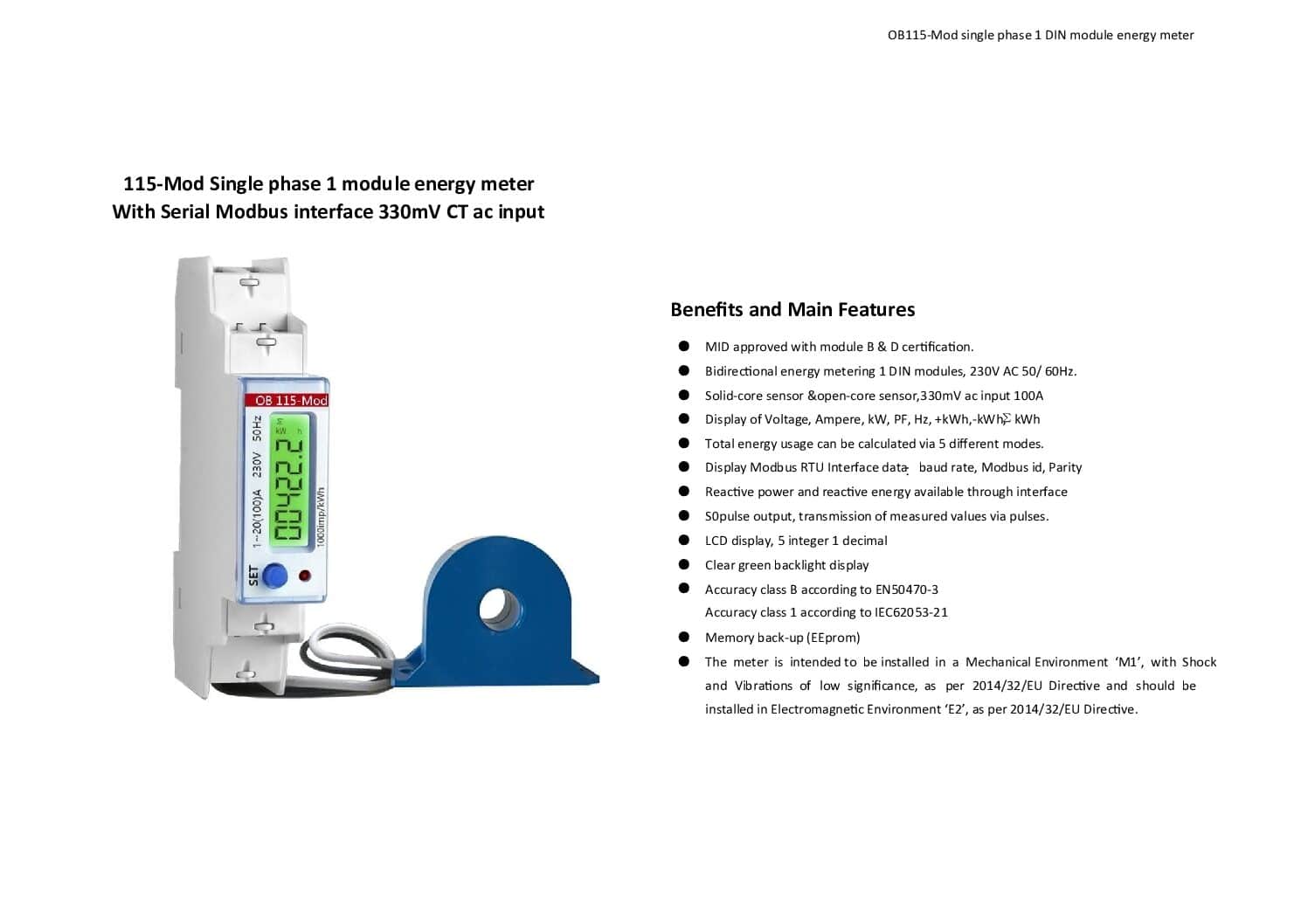 OB115-MOD Meter with Split CT works with GivEnergy System- Modbus RTU – ID3 Address | Lorawan 115 Mod User Manual pdf