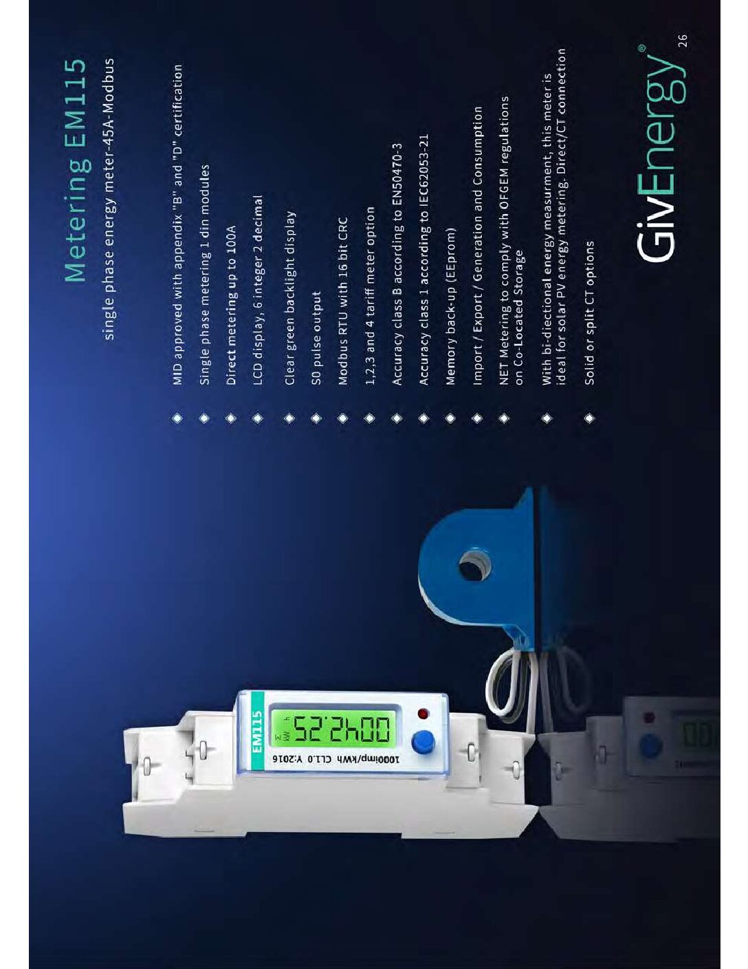 OB115-MOD Meter with Split CT works with GivEnergy System- Modbus RTU – ID3 Address | Lorawan GivEnergy EM115 Meter Catalogue Page pdf
