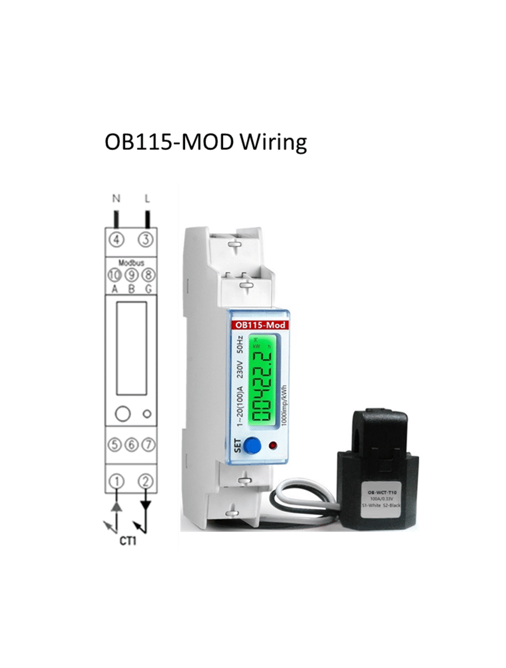 OB115-MOD Meter with Split CT works with GivEnergy System- Modbus RTU – ID3 Address | Lorawan ob115.wiring 1